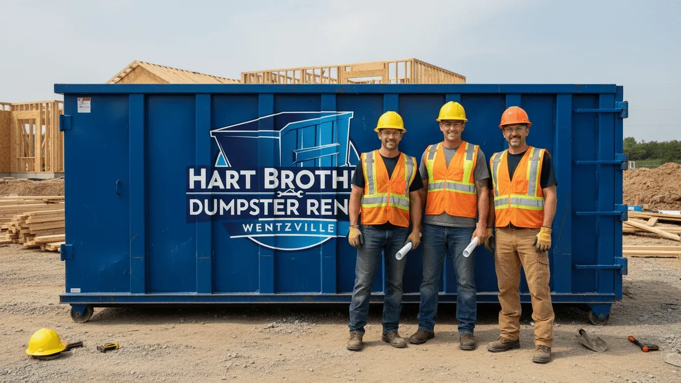 Roll-off dumpster on a residential construction site near Wentzville, MO