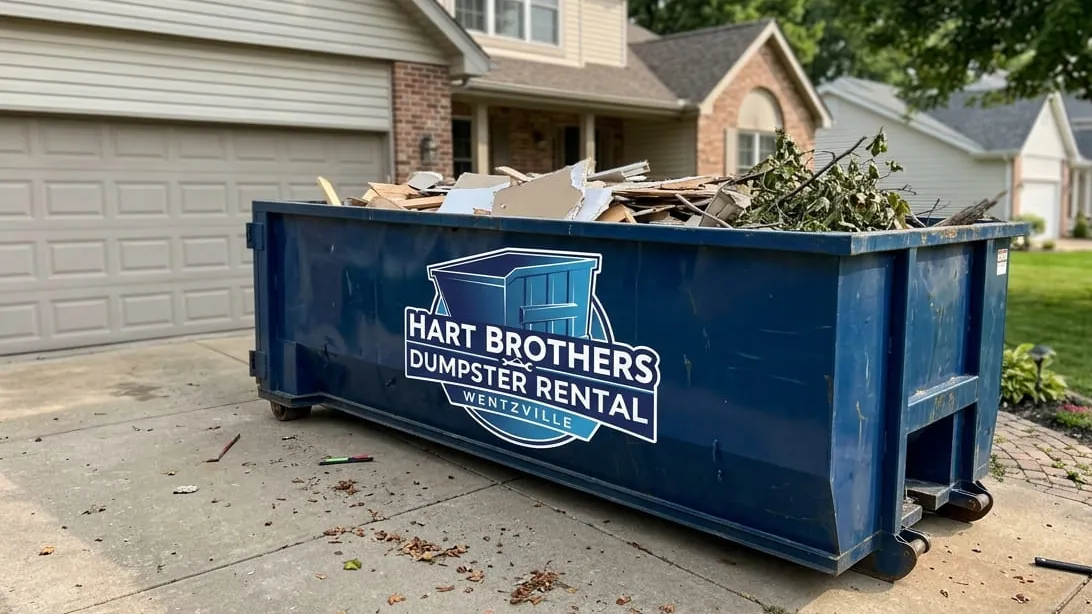 Dumpster permits in Wentzville, Missouri — container placed on a private driveway rather than the right of way